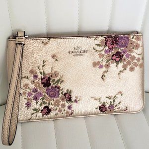 Coach Wristlet with Flower Print - Soft Gold